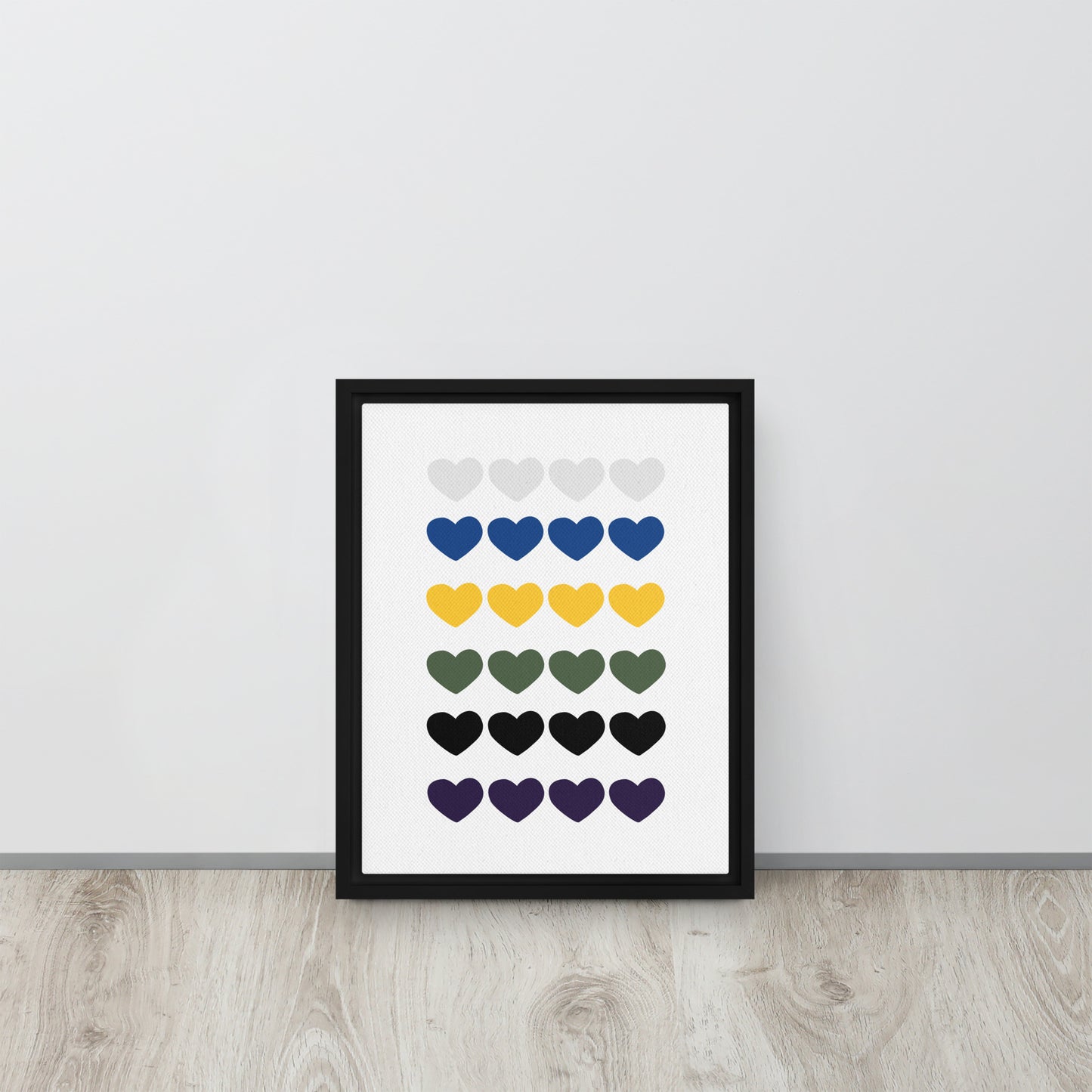 FOUR HEARTS. Framed canvas