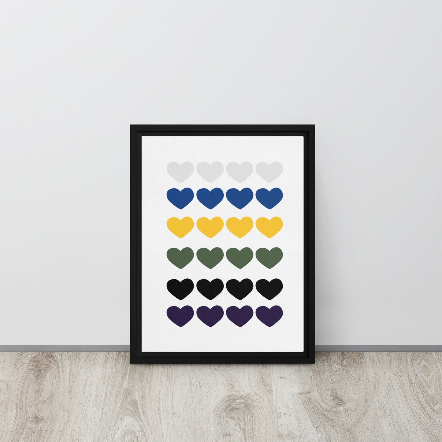 FOUR HEARTS. Framed canvas