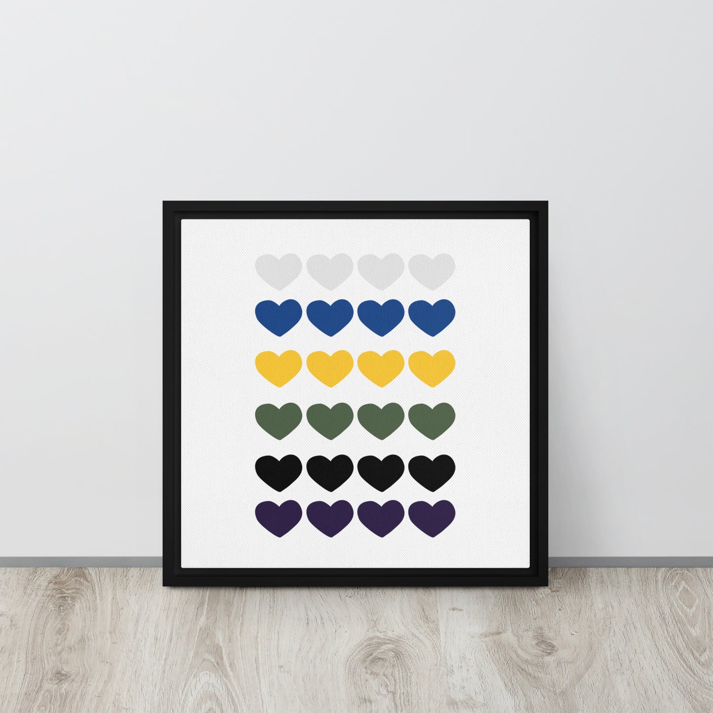 FOUR HEARTS. Framed canvas