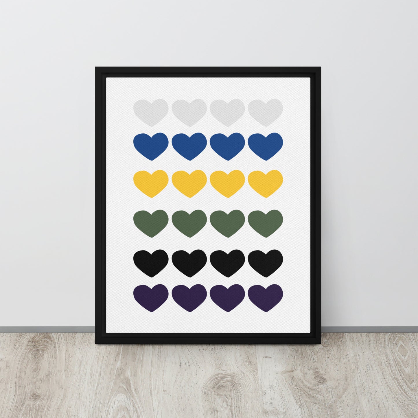 FOUR HEARTS. Framed canvas