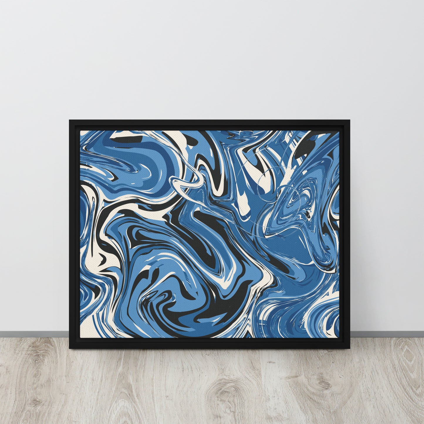 Blue Swirl. Framed canvas