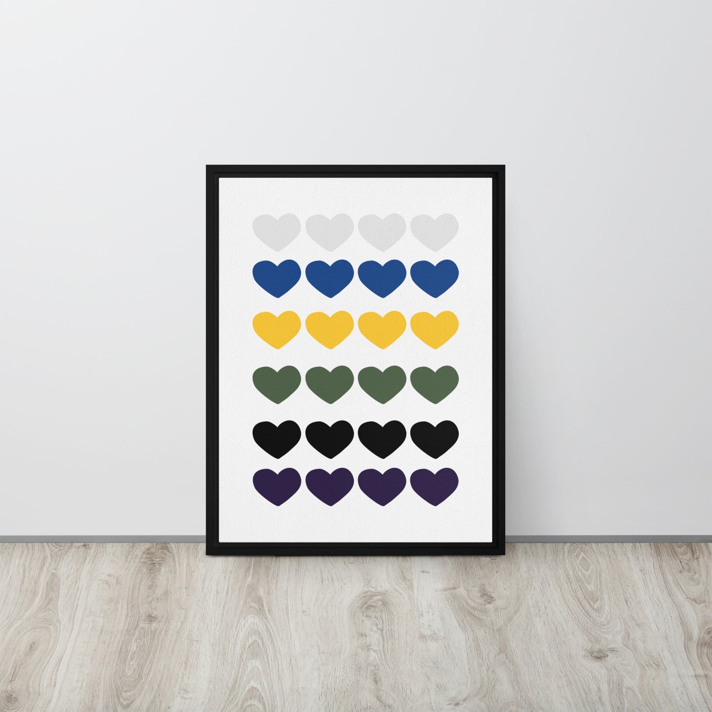 FOUR HEARTS. Framed canvas