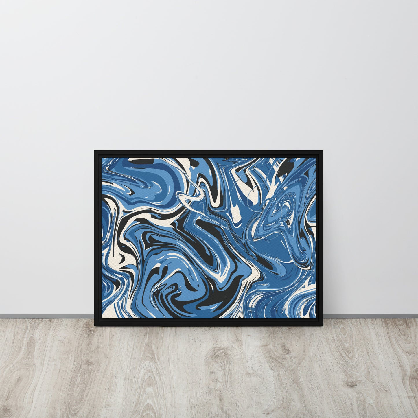 Blue Swirl. Framed canvas