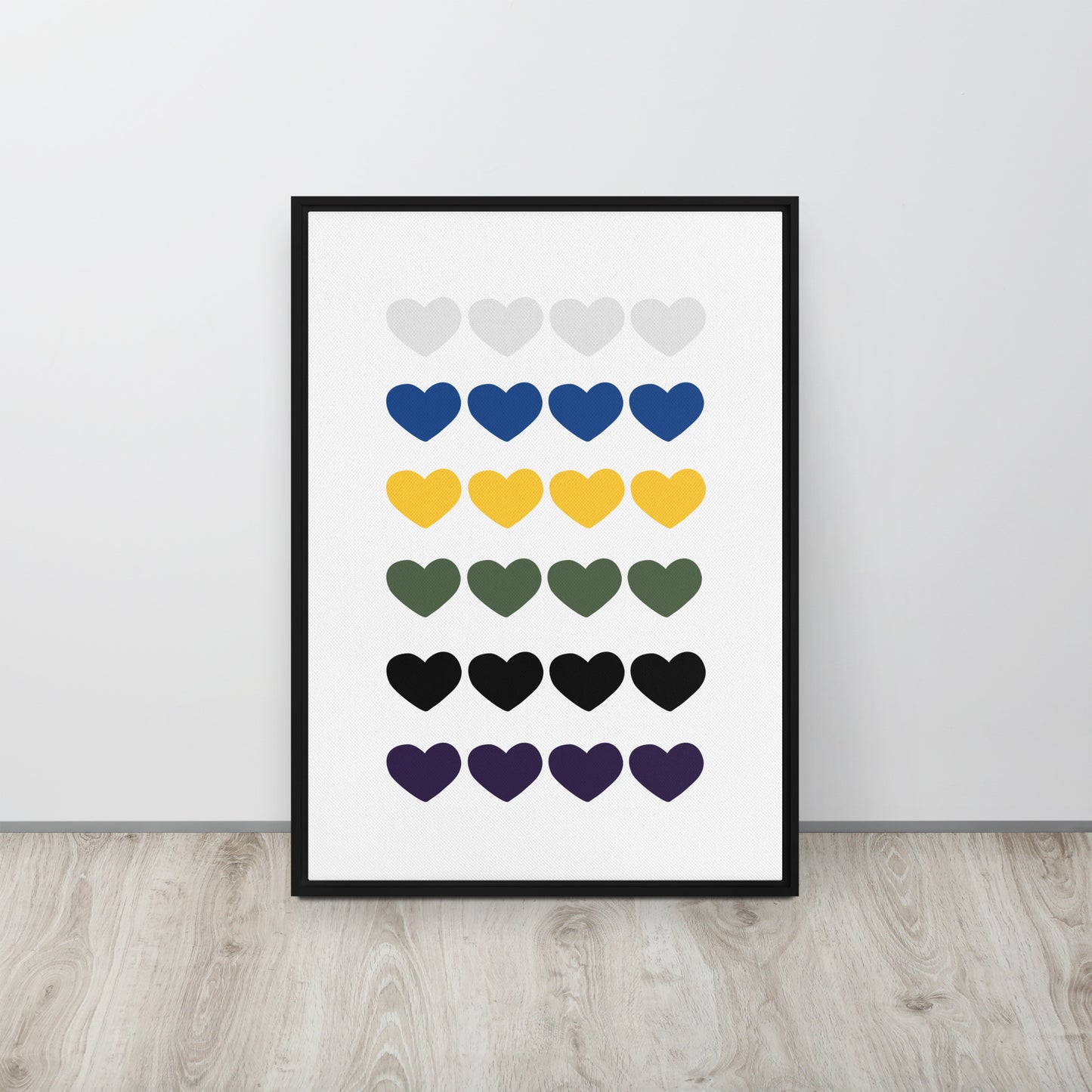 FOUR HEARTS. Framed canvas