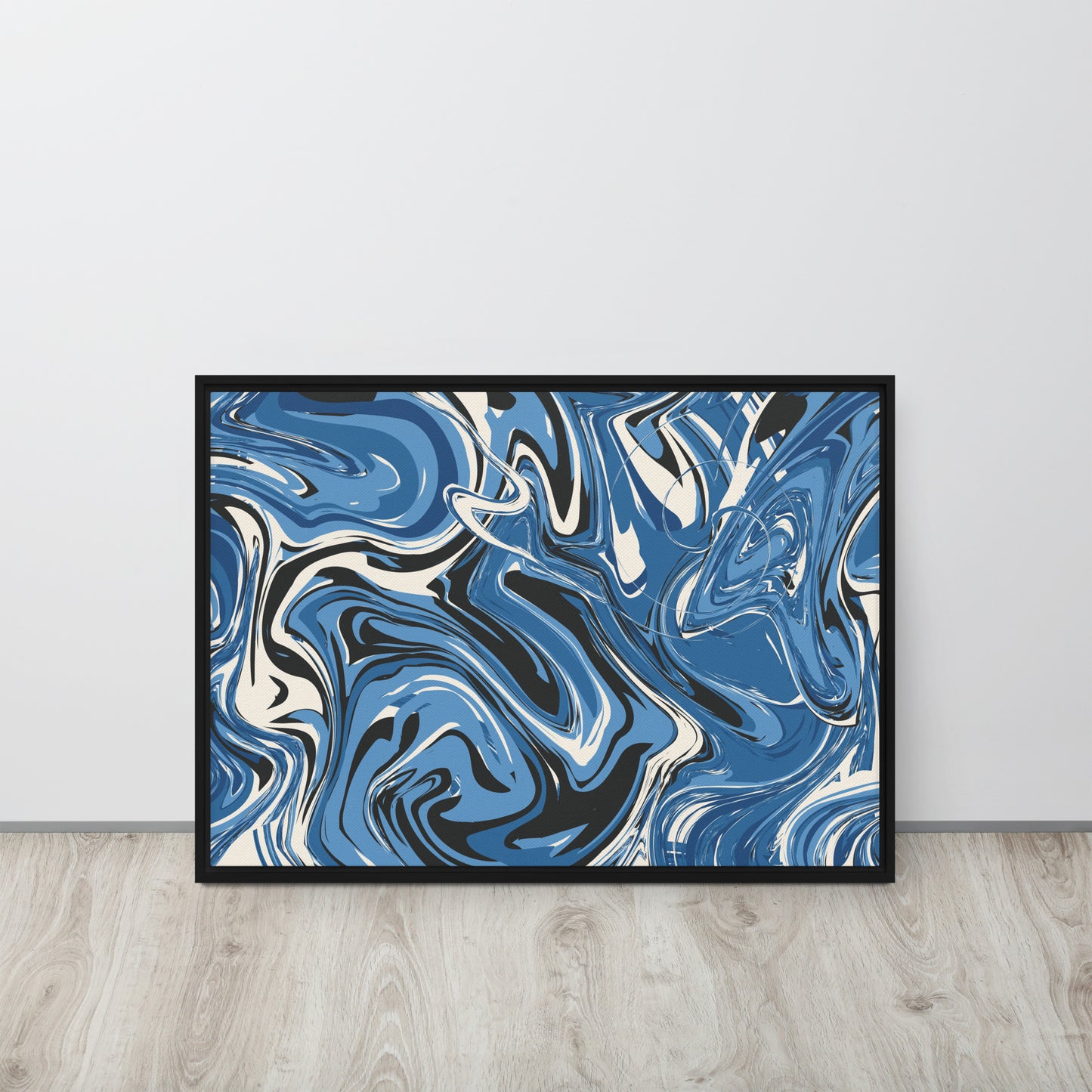 Blue Swirl. Framed canvas