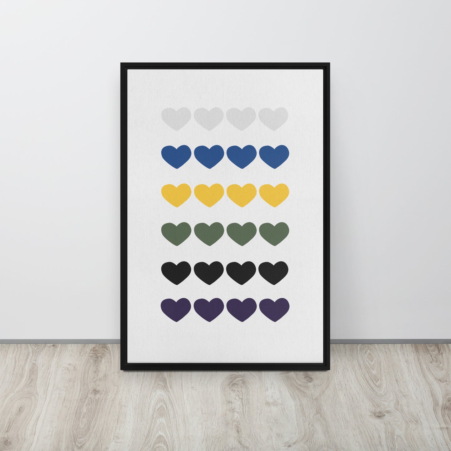 FOUR HEARTS. Framed canvas