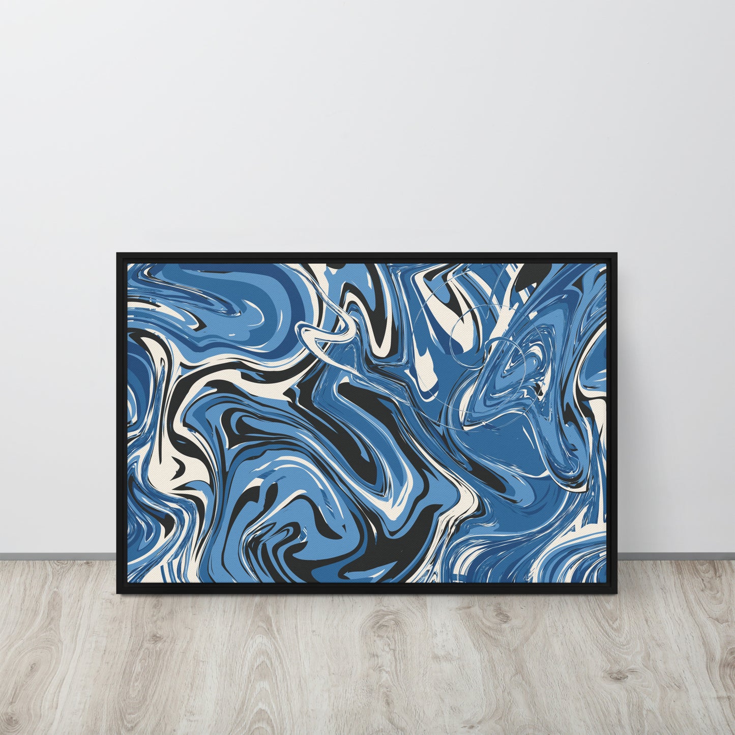 Blue Swirl. Framed canvas