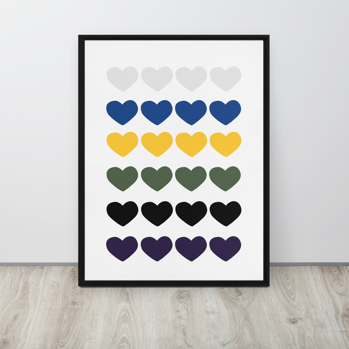 FOUR HEARTS. Framed canvas