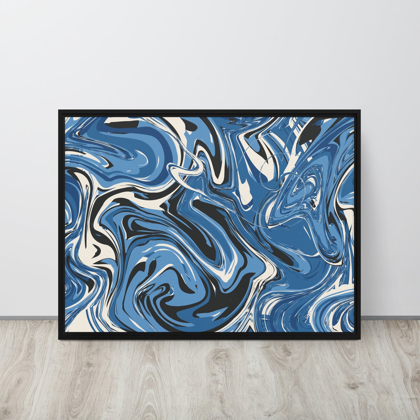 Blue Swirl. Framed canvas