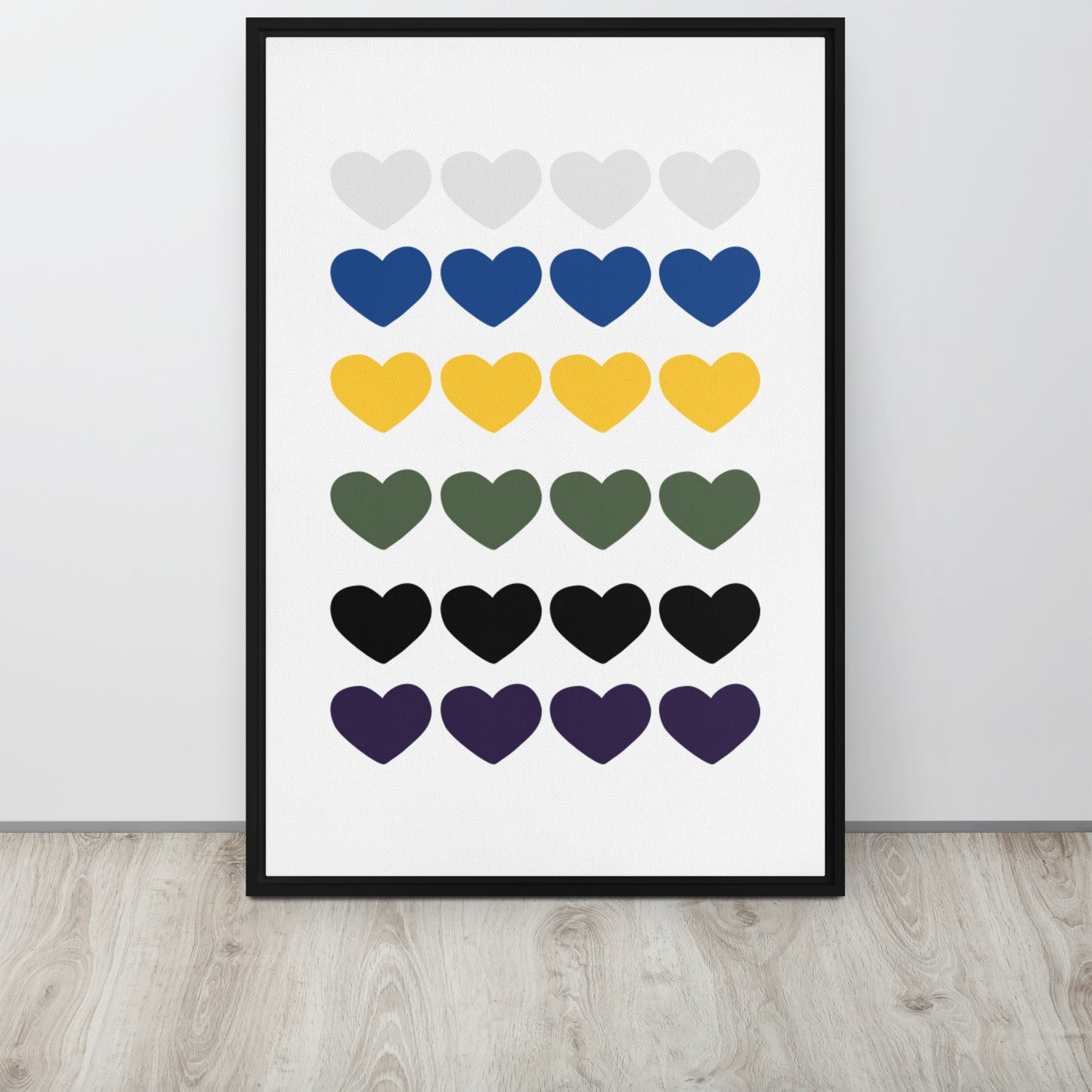 FOUR HEARTS. Framed canvas