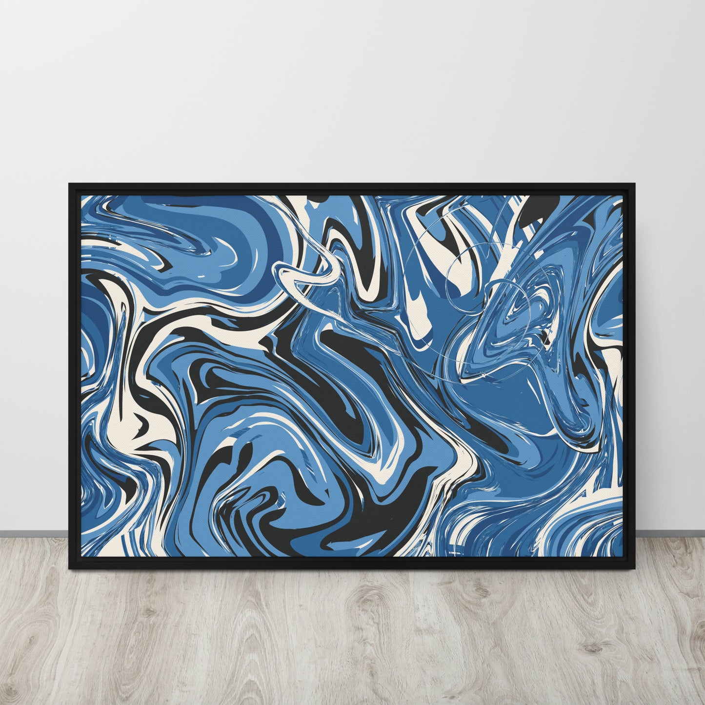 Blue Swirl. Framed canvas