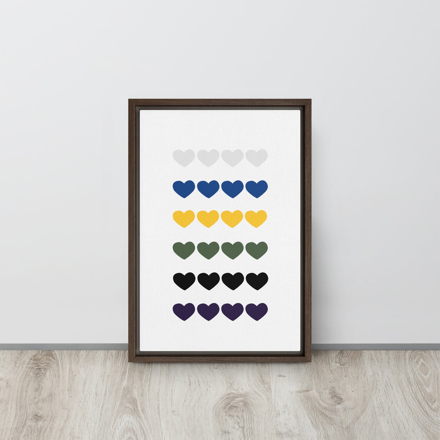 FOUR HEARTS. Framed canvas