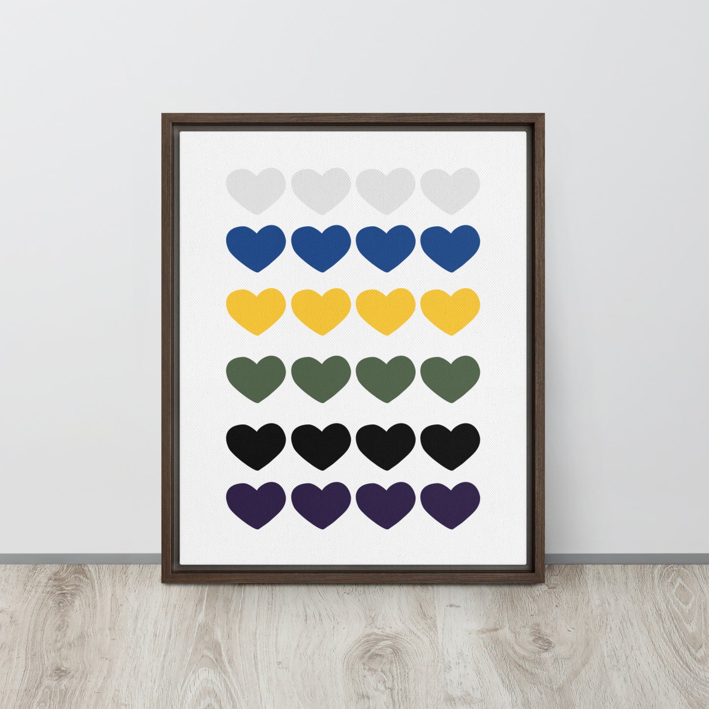 FOUR HEARTS. Framed canvas