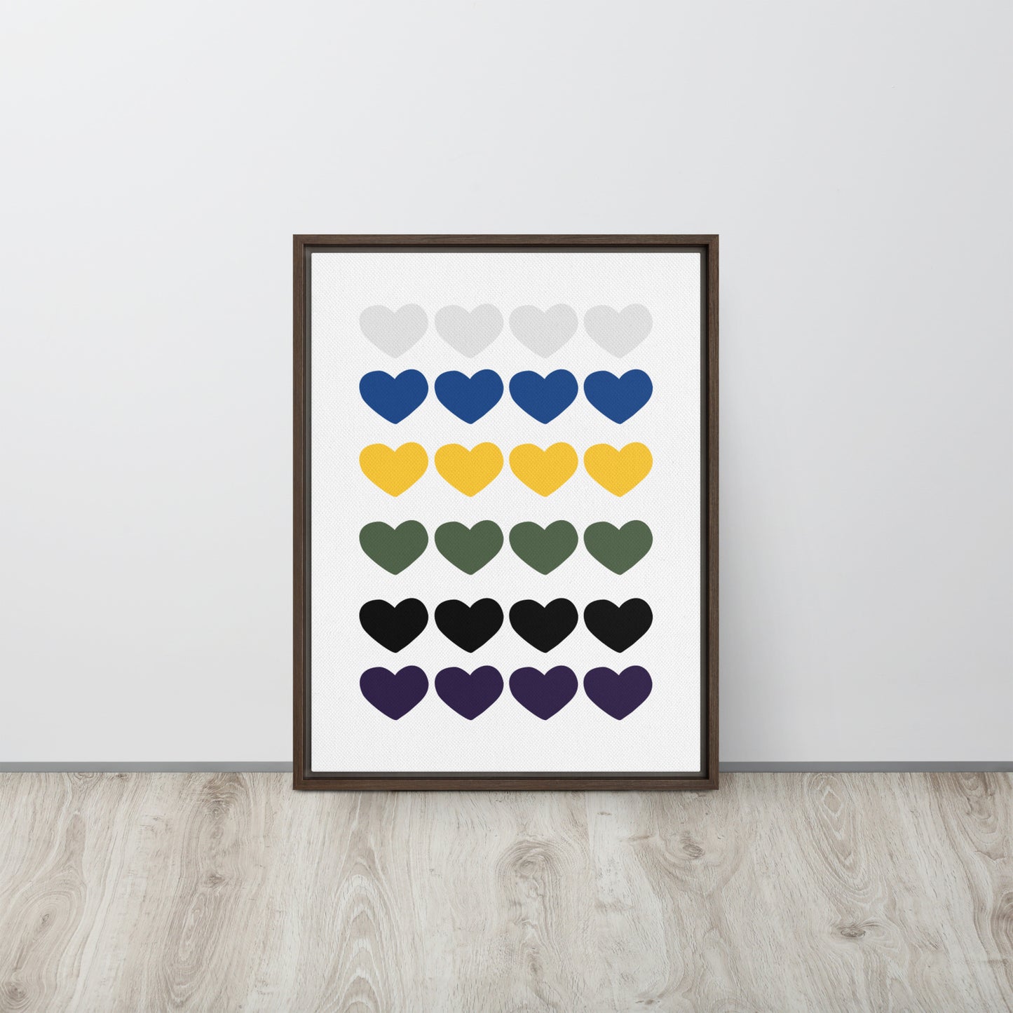 FOUR HEARTS. Framed canvas