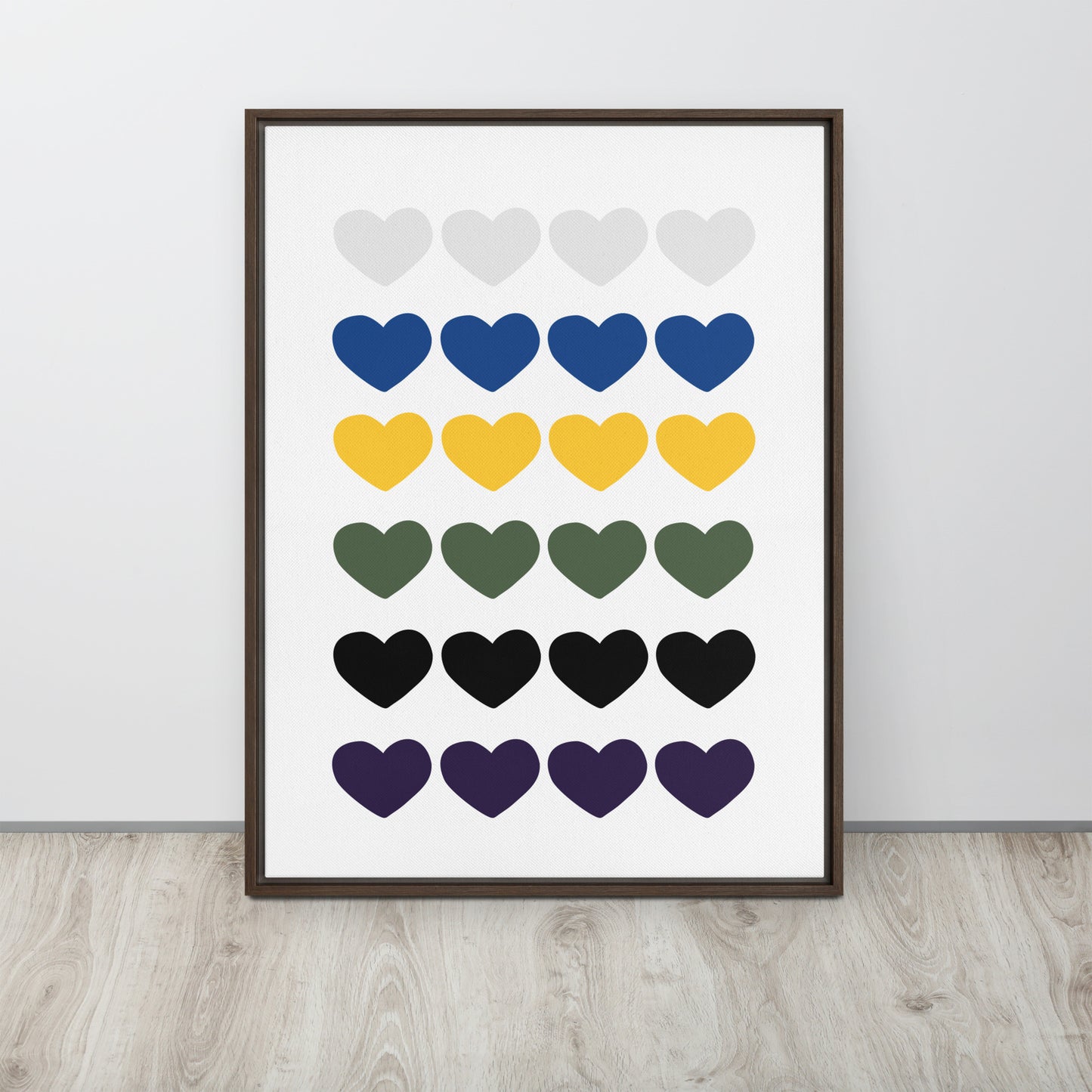 FOUR HEARTS. Framed canvas