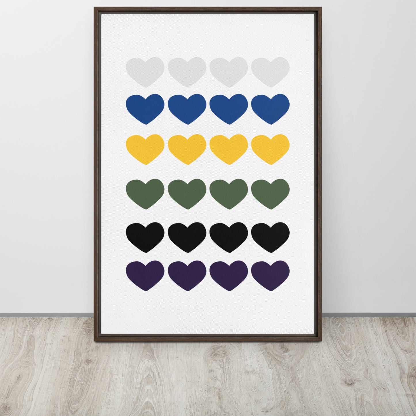 FOUR HEARTS. Framed canvas