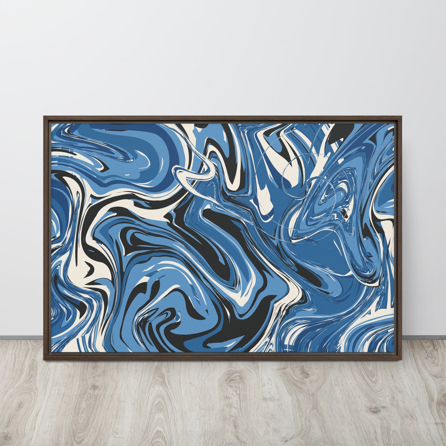 Blue Swirl. Framed canvas