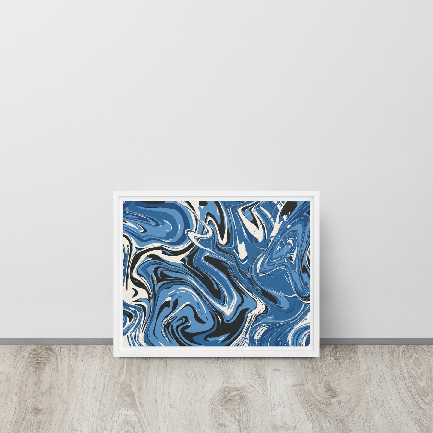 Blue Swirl. Framed canvas