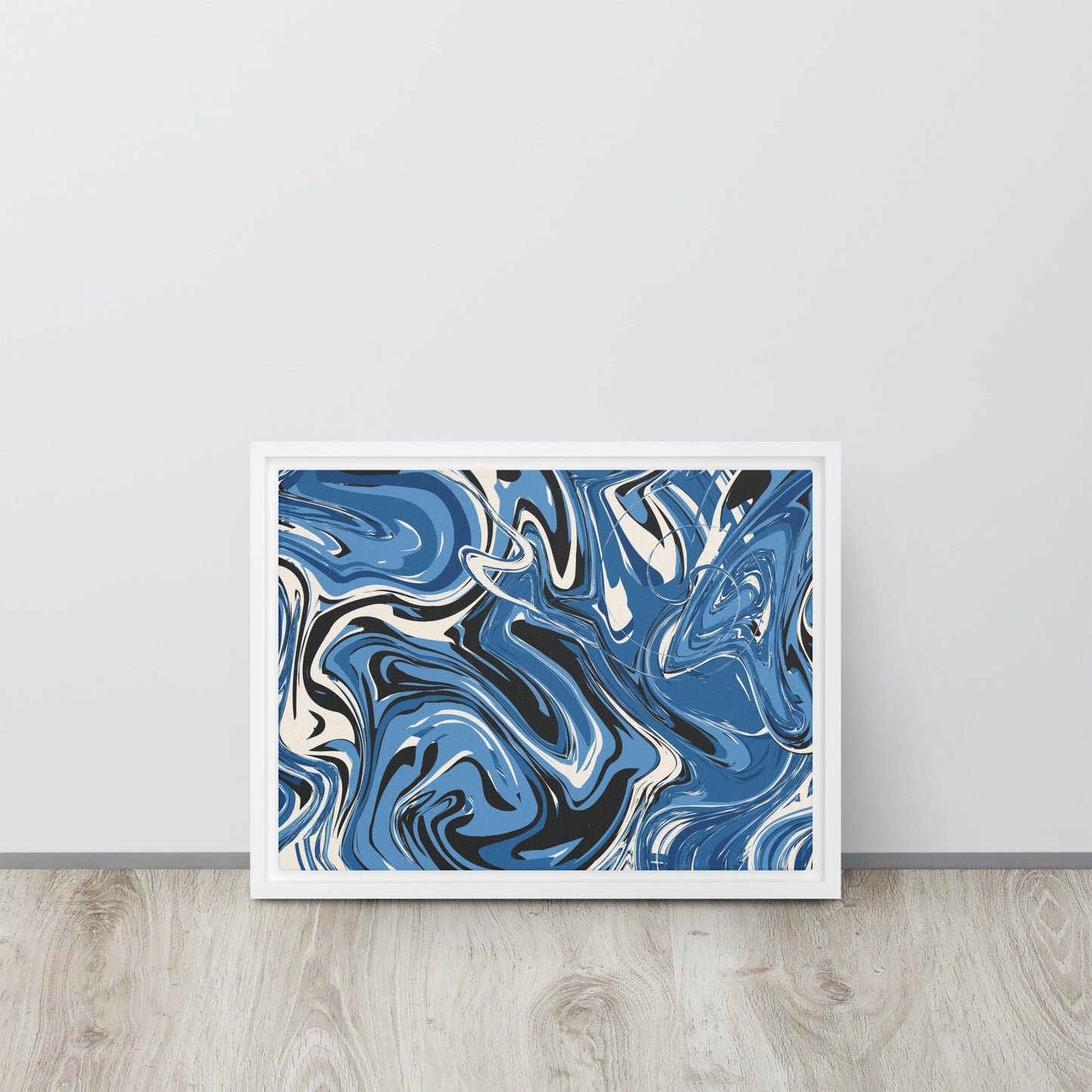 Blue Swirl. Framed canvas