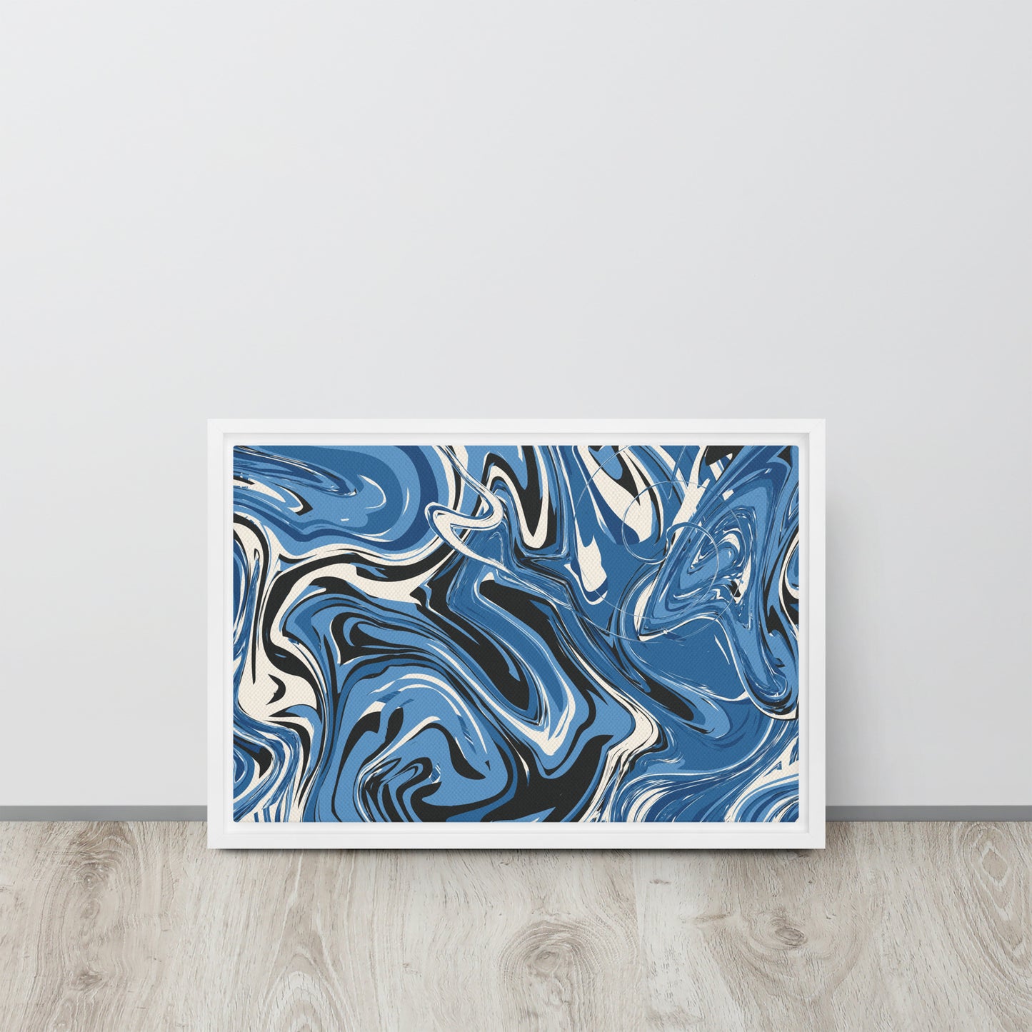 Blue Swirl. Framed canvas