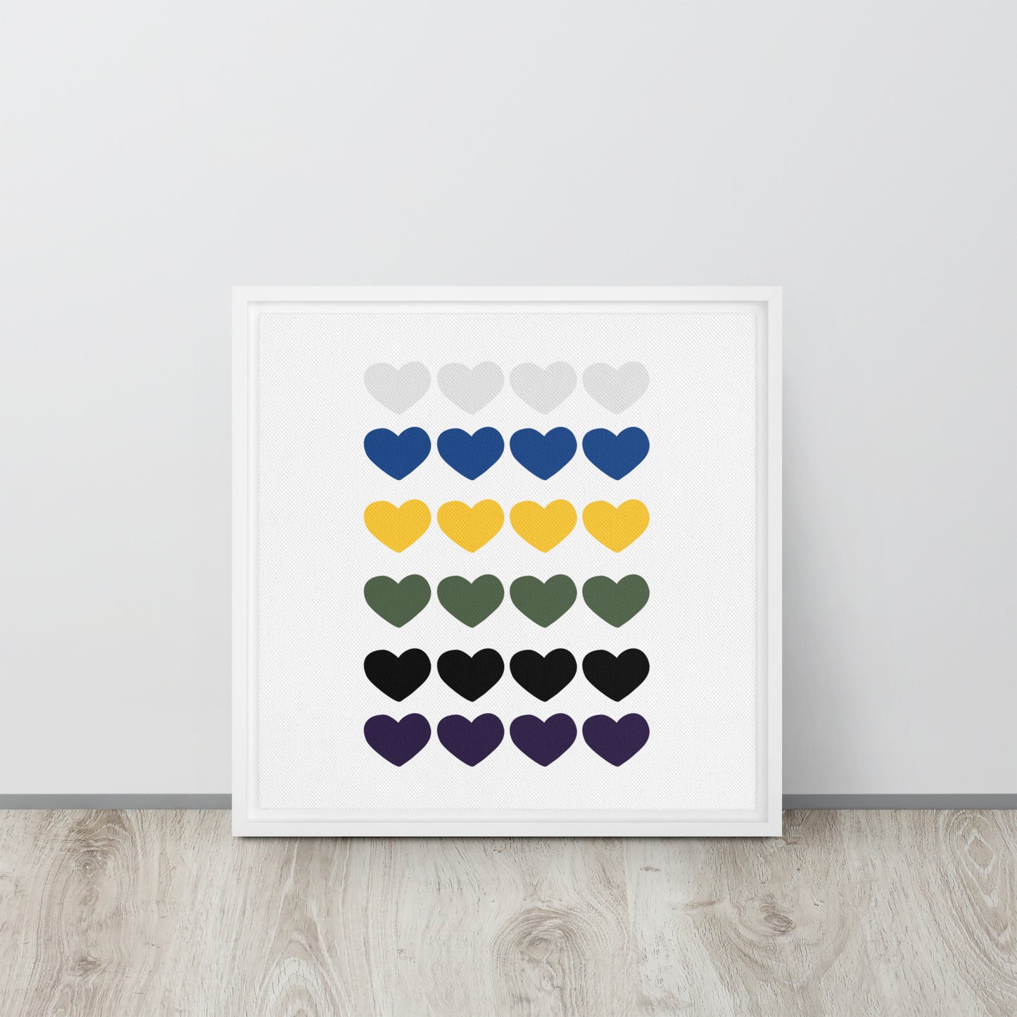 FOUR HEARTS. Framed canvas