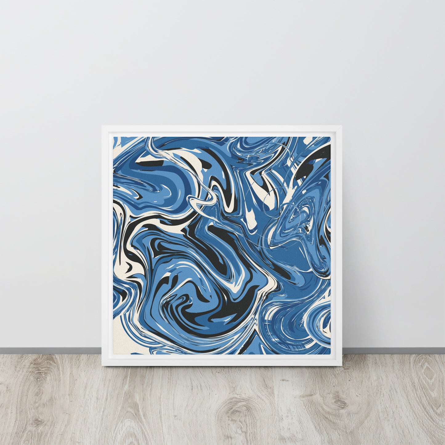 Blue Swirl. Framed canvas