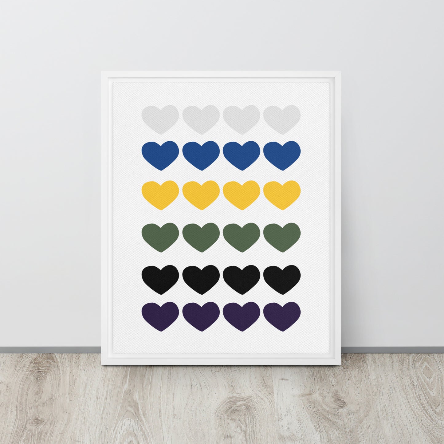 FOUR HEARTS. Framed canvas