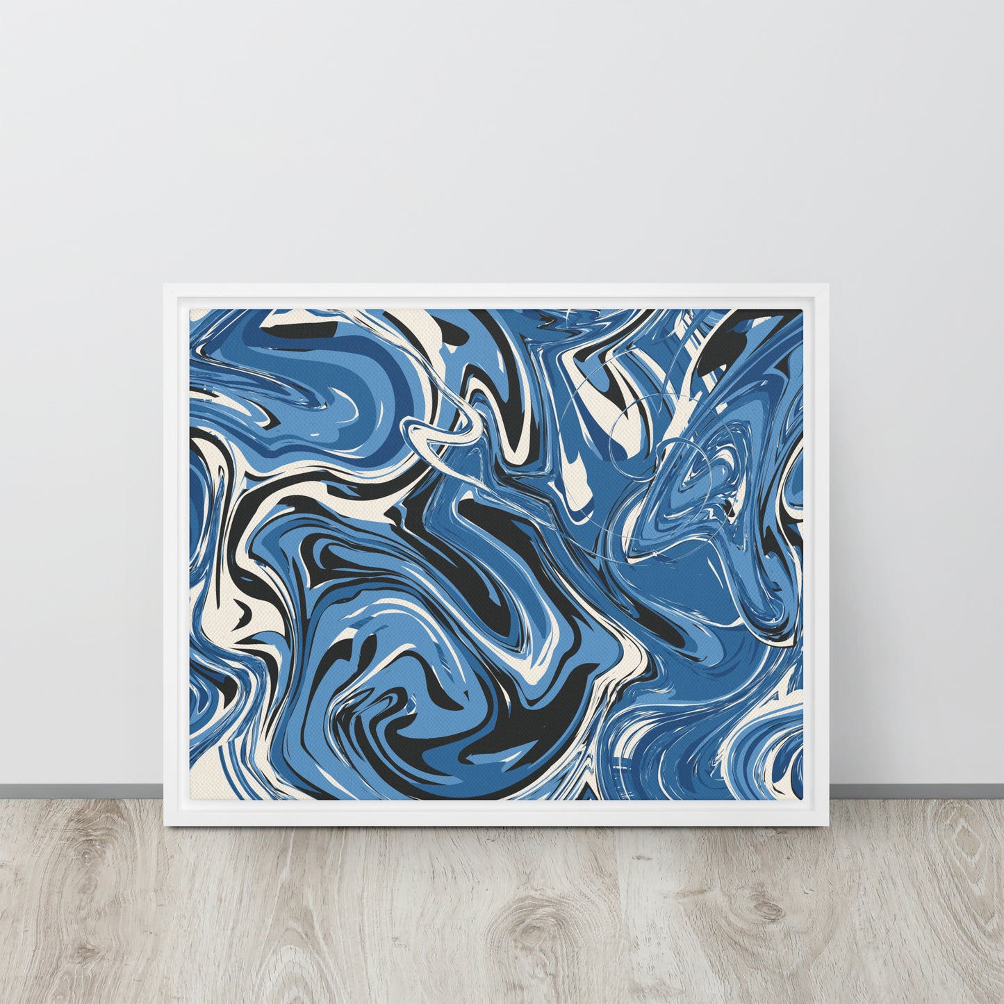 Blue Swirl. Framed canvas