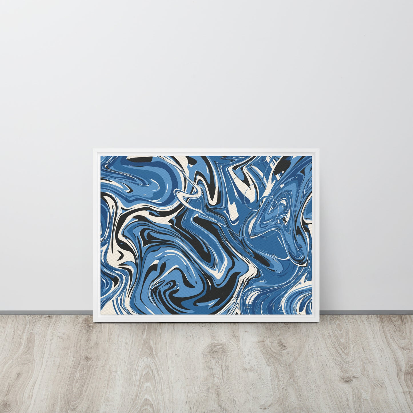 Blue Swirl. Framed canvas