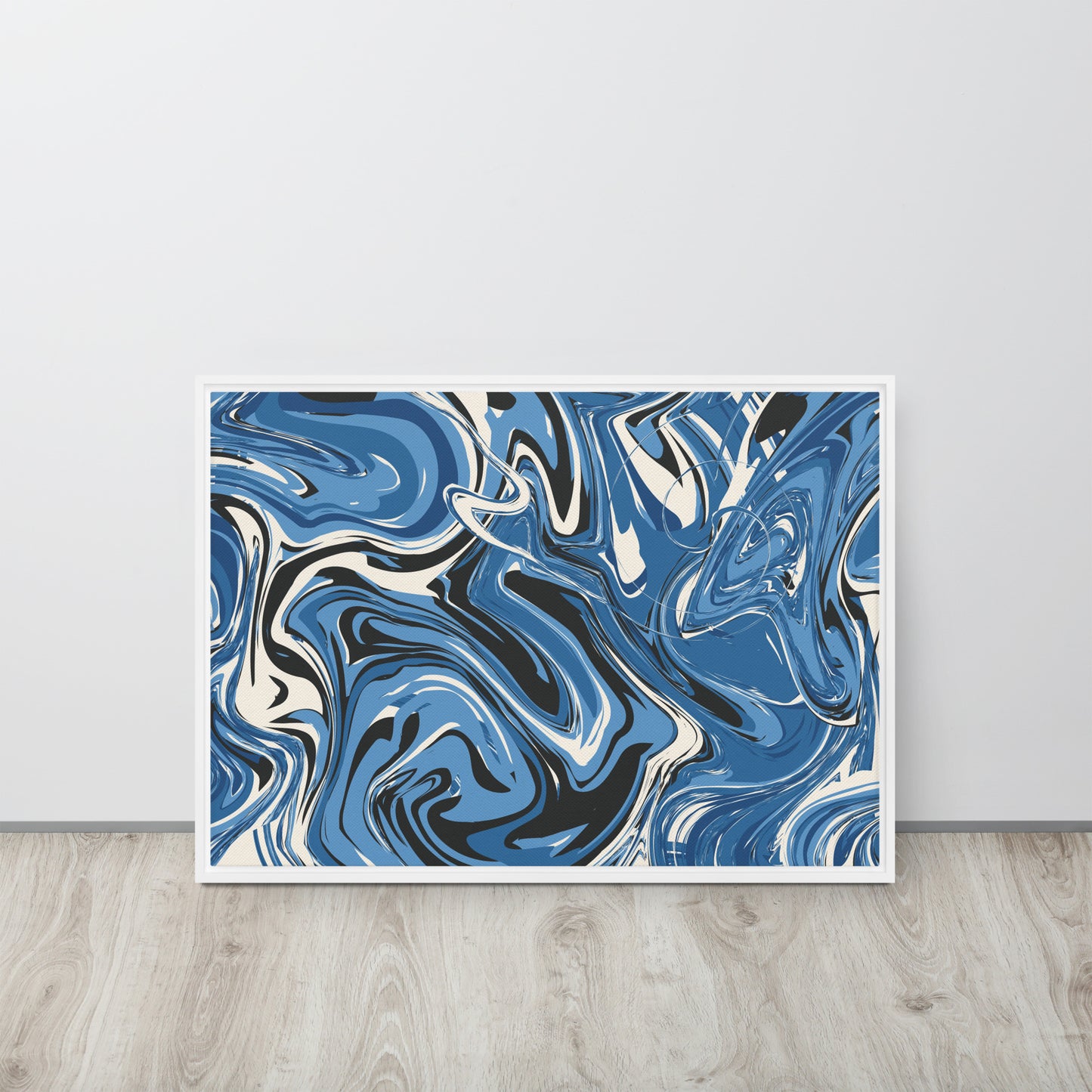 Blue Swirl. Framed canvas