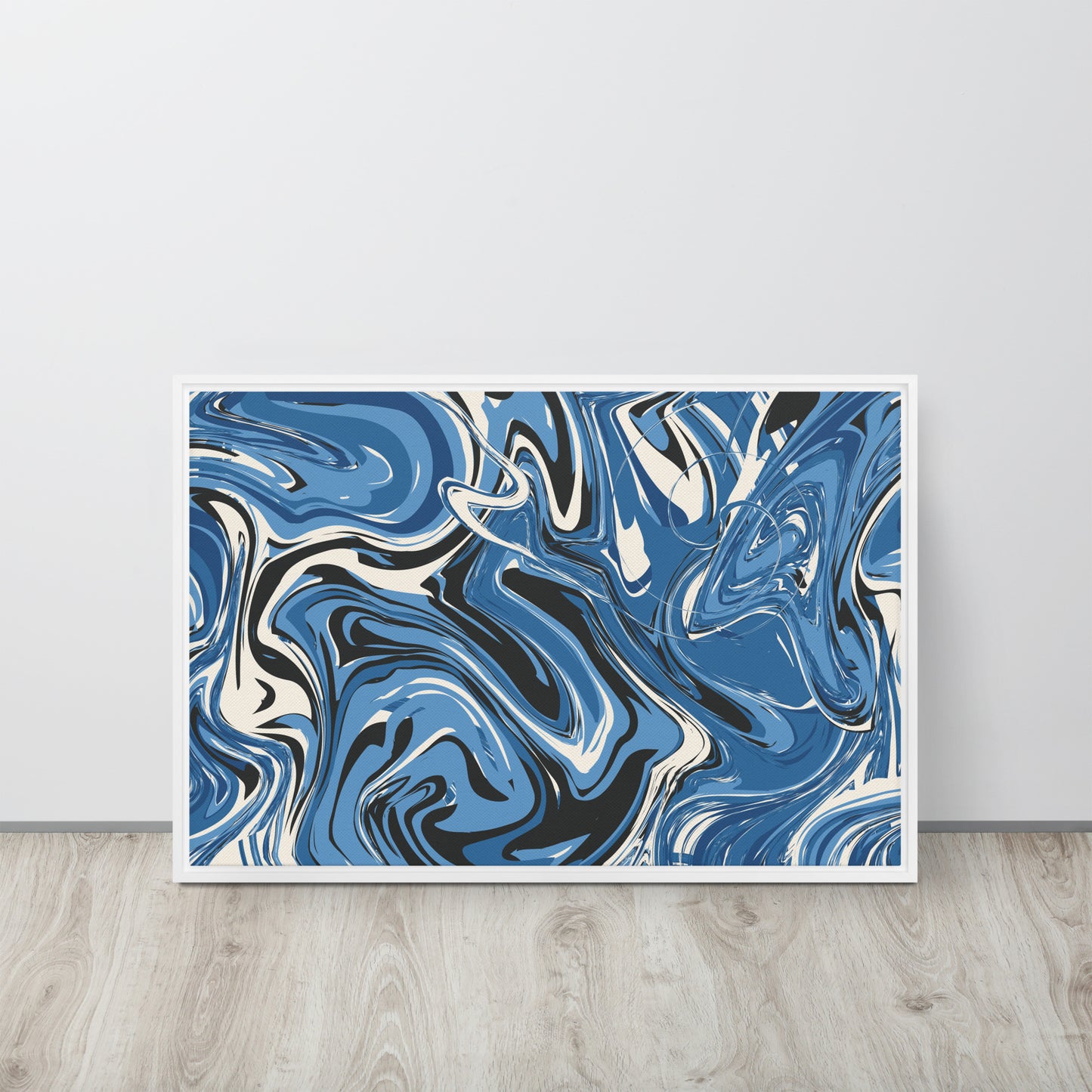 Blue Swirl. Framed canvas