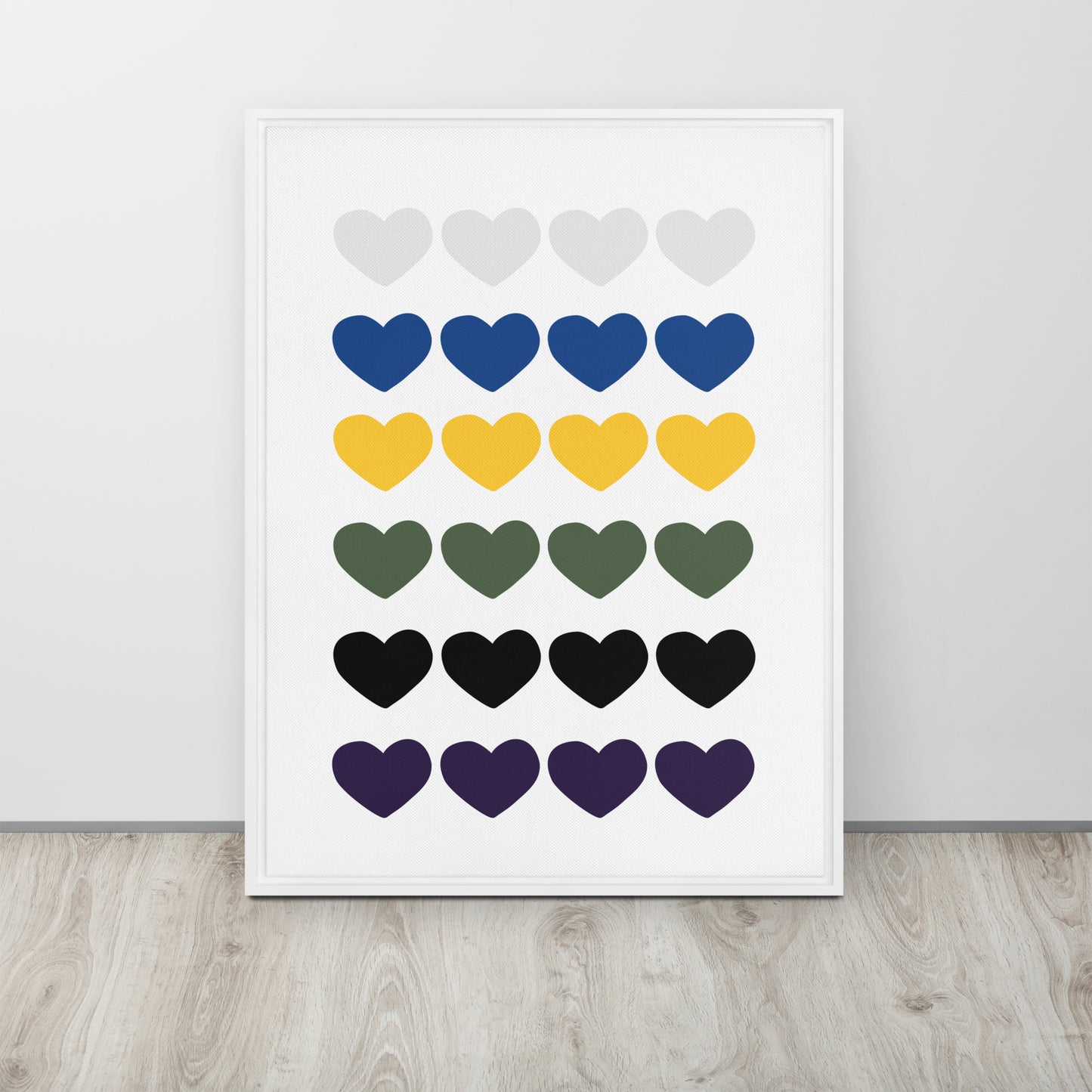 FOUR HEARTS. Framed canvas