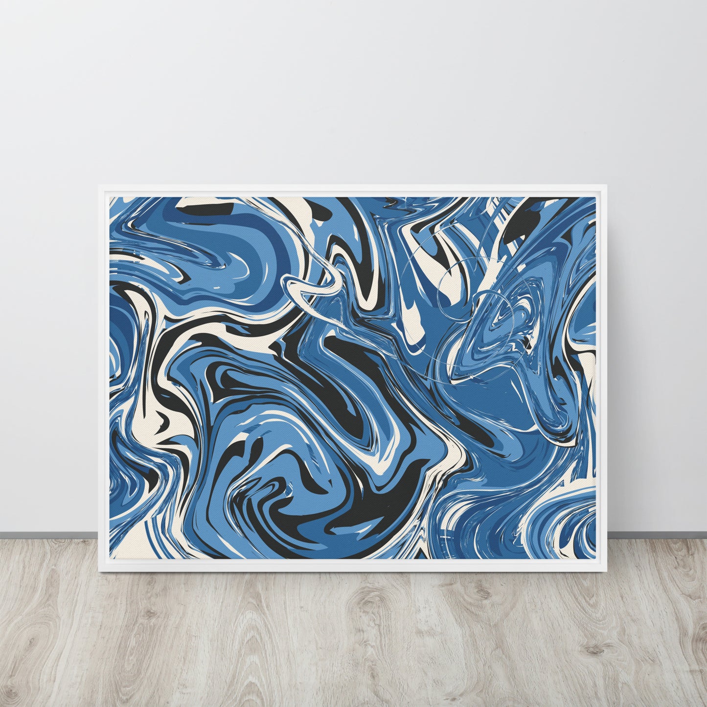 Blue Swirl. Framed canvas