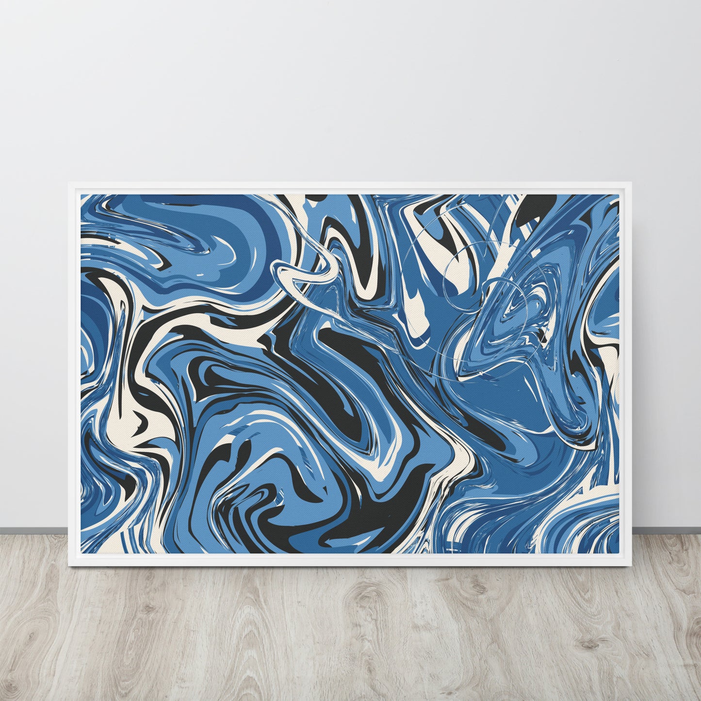 Blue Swirl. Framed canvas